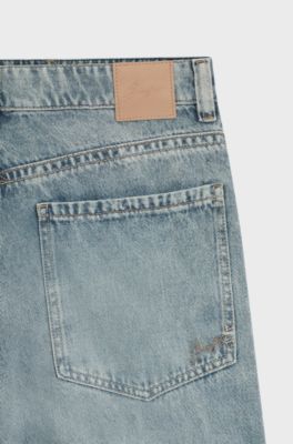 Wide-leg jeans with front pleats, Light Blue