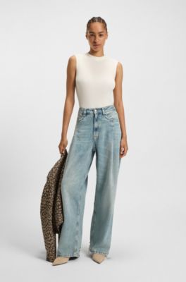 Wide-leg jeans with front pleats, Light Blue