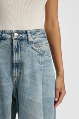 Jeans a gamba larga con pince sulla parte anteriore, Celeste