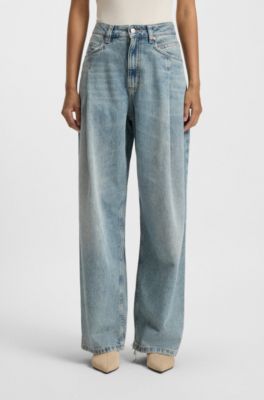 Wide-leg jeans with front pleats, Light Blue