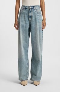 Jeans mit weitem Beinverlauf und Bundfalten auf der Vorderseite, Hellblau