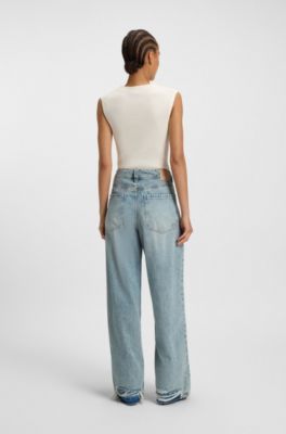 Jeans a gamba larga con pince sulla parte anteriore, Celeste