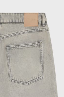 Wide-leg jeans in grey denim with hem slits, Light Grey