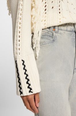 Wide-leg jeans in grey denim with hem slits, Light Grey