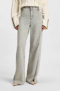 Jean Wide en denim gris avec fentes à la base, Gris chiné