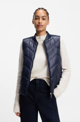 Water-repellent gilet with chevron quilting, Dark Blue