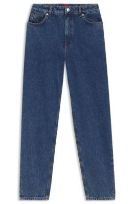 Mom-fit jeans in blue rigid denim, Blue