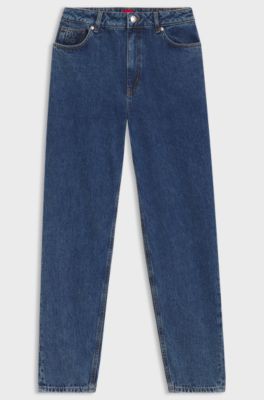 Mom-fit jeans in blue rigid denim, Blue