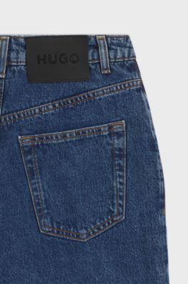 Mom-fit jeans in blue rigid denim, Blue