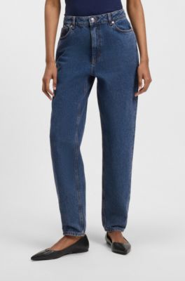 Mom-fit jeans in blue rigid denim, Blue