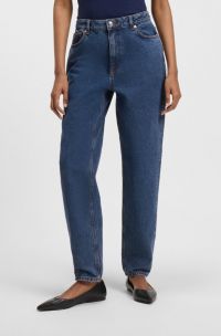 Jean Mom en denim rigide bleu, Bleu