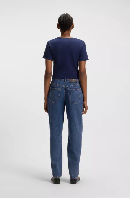 Jean Mom en denim rigide bleu