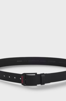 Italian-leather belt with angular logo buckle, Black