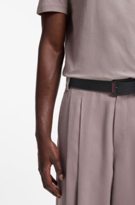 Italian-leather belt with angular logo buckle, Black