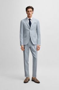 Costume Slim en laine, soie et lin à carreaux, Bleu à motif