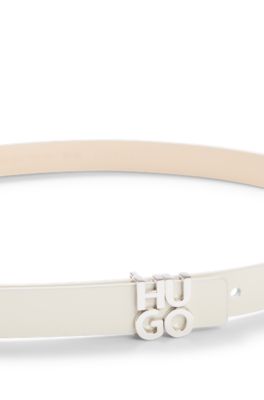 HUGO - Italian-leather belt with stacked-logo buckle - Natural