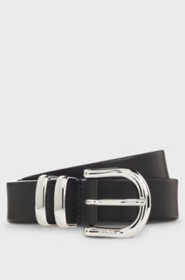 Italian-leather belt with double keeper, Black