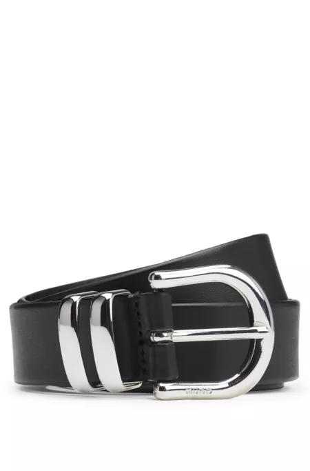 Italian-leather belt with double keeper
