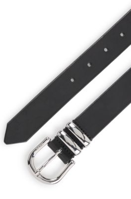 Italian-leather belt with double keeper, Black