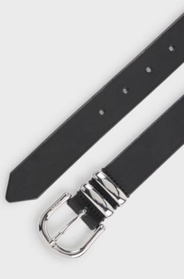 G&uuml;rtel aus italienischem Leder mit doppelten Schlaufen, Schwarz