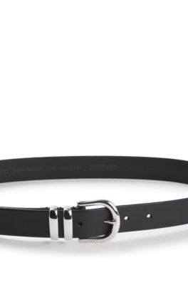 Italian-leather belt with double keeper, Black