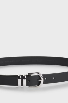 Italian-leather belt with double keeper, Black