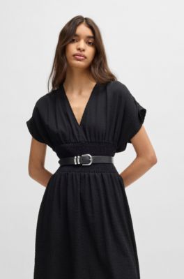 Italian-leather belt with double keeper, Black