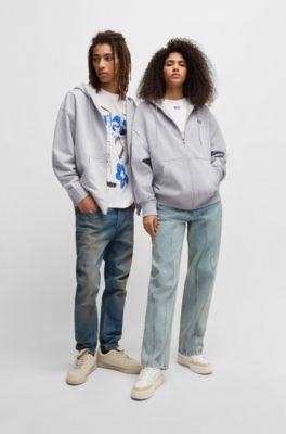 All-gender relaxed-fit hoodie in cotton terry, Light Grey