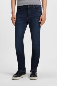 Slim-fit jeans in blue performance denim, Dark Blue