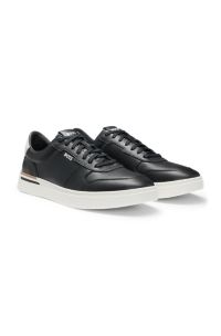 Leather trainers with signature-stripe details, Black