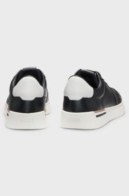 Leather trainers with contrast logos, Black