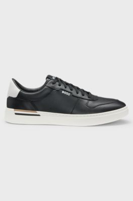 Leather trainers with contrast logos, Black