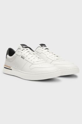 Leather trainers with contrast logos, White