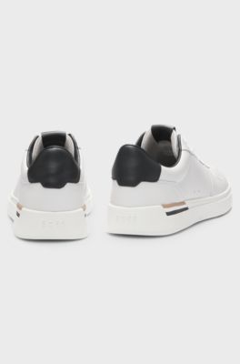 Leather trainers with logo details, White