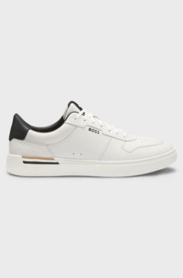 Leather trainers with contrast logos, White