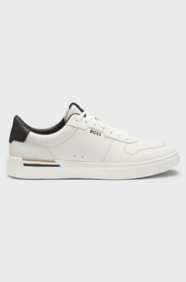 Leather trainers with contrast logos, White