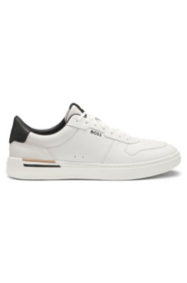 Leather trainers with contrast logos 3