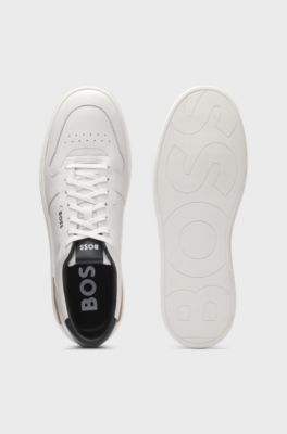 Leather trainers with contrast logos, White