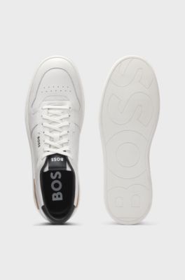 Leather trainers with contrast logos, White