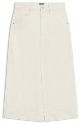 Midi-length skirt in off-white rigid denim, Natural