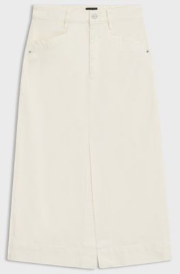 Midi-length skirt in off-white rigid denim, Natural