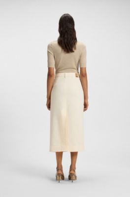 Midi-length skirt in off-white rigid denim, Natural