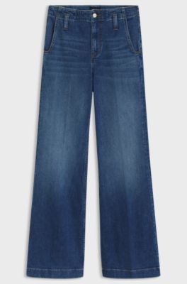 Fit-and-flare jeans in blue Italian stretch denim, Dark Blue