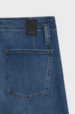 Fit-and-flare jeans in blue Italian stretch denim, Dark Blue