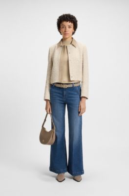 Fit-and-flare jeans in blue Italian stretch denim, Dark Blue