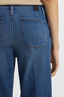Fit-and-flare jeans in blue Italian stretch denim, Dark Blue