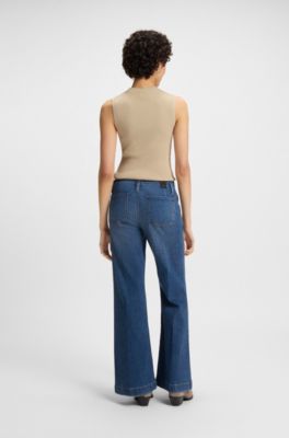 Fit-and-flare jeans in blue Italian stretch denim, Dark Blue