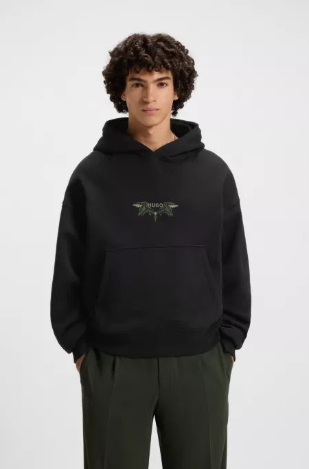 Cotton-terry hoodie with embroidered artwork