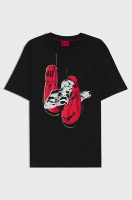 Cotton-jersey T-shirt with boxing artwork, Black