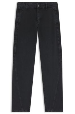 Barrel-leg jeans in grey soft-touch denim, Dark Grey